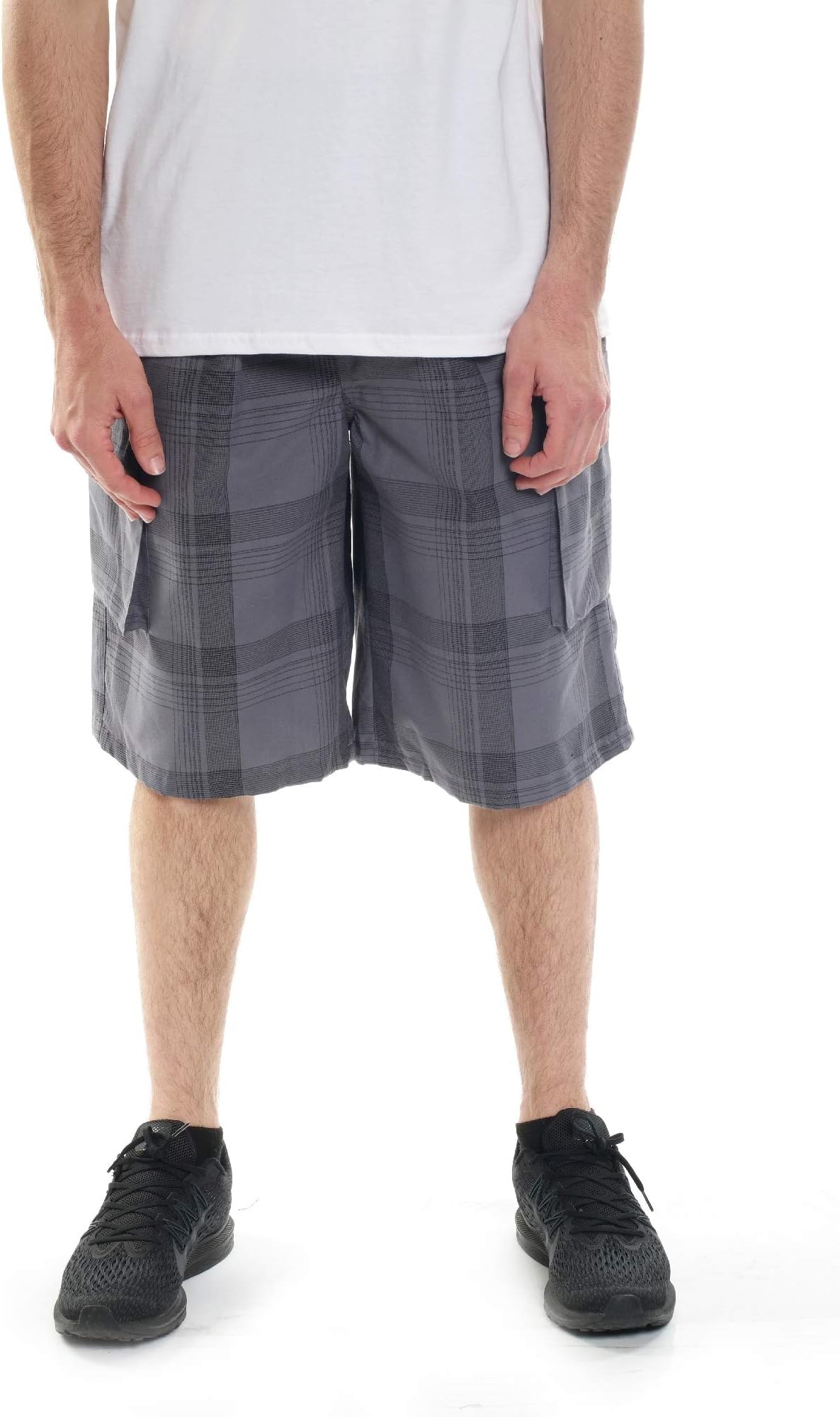 YAGO Men's Elastic Waist Drawstring Relaxed Fit Plaid Cargo Shorts S-5XL