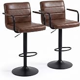 SOBUWSITO Bar Stools Set of 2 with Armrest, Adjustable Swivel Counter Stools(Brown)