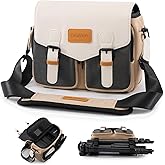 Cwatcun Camera Shoulder Bag Compact Camera Case, Small Waterproof Camera Messenger Bag with Tripod Holder, Travel Photography Bag for Canon, Nikon, Sony, Fuji DSLR/SLR/Mirrorless Camera, Lens
