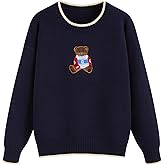 CIDER Women's Fall Sweaters Long Sleeve Cute Sweaters Bear Graphic Crewneck Soft Knit Casual Cropped Pullover