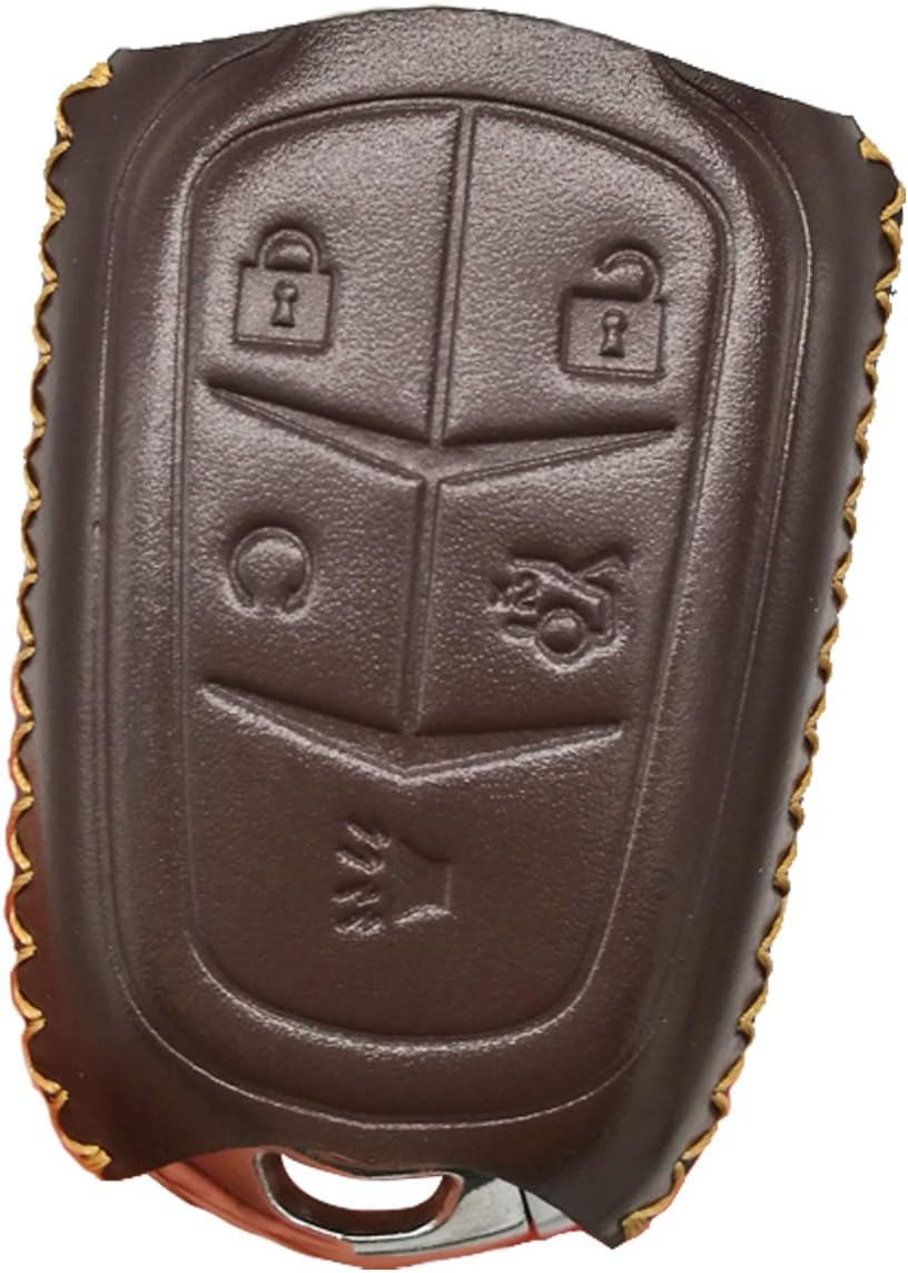 Coolbestda Leather 5Buttons Key Fob Protector Keyless Jacket Holder Cover Skin Jacket Remote Control Bag for 2018 2017 2016 Cadillac CT6 XT5 CTS XTS SRX ATS HYQ2AB HYQ2EB Brown