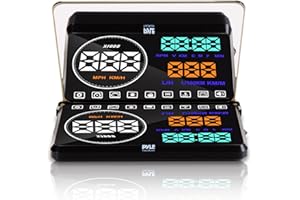 Pyle Heads Up Display HUD Screen - Universal 5.5’’ Car Head-Up Windshield Monitor Screen Projector, Vehicle Speed and Diagnostic Monitor System, Plug and Play, Water Temp, Voltage, Fuel Indicator