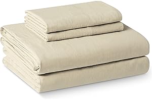 鶹 Basics Brushed Microfiber Sheet Set, Extra Soft with Natural Texture, 4-Piece, Queen, Beige