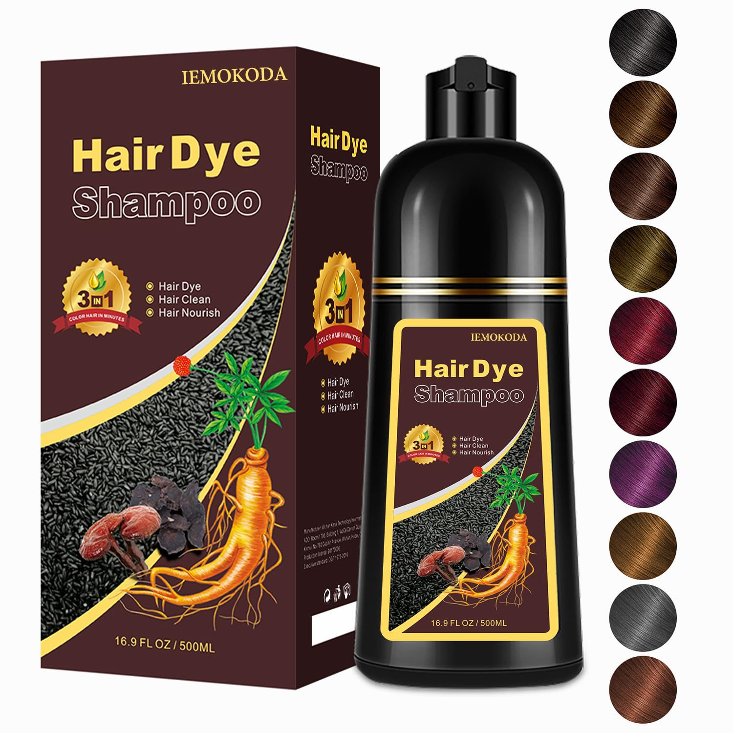 Hair Dye Shampoo 3 in 1, Dark Coffee Hair Dye 16.9 FL Oz, Dark