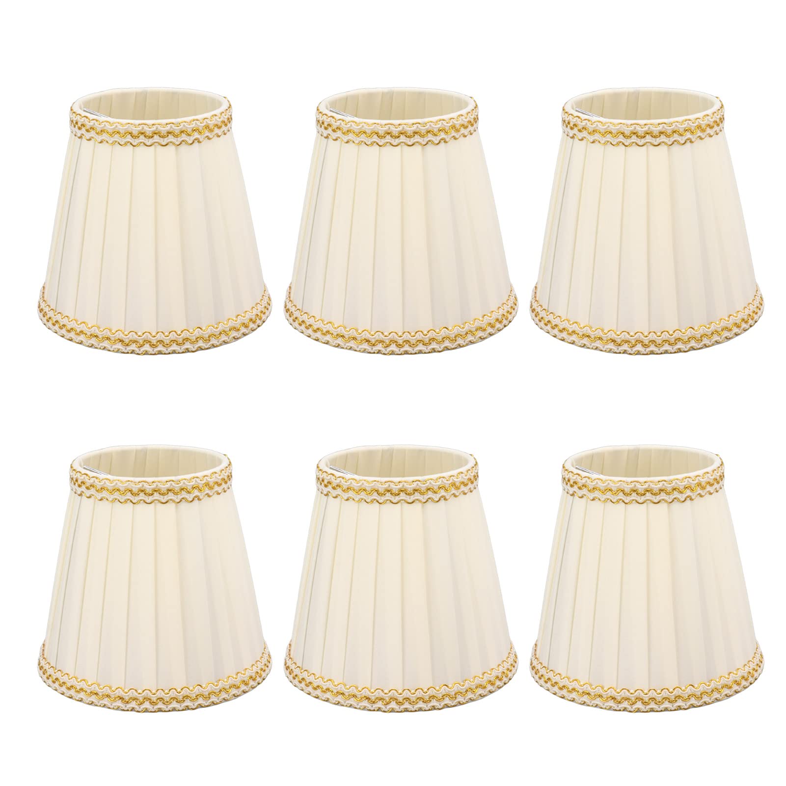 BestAlice 6Pcs Drum Lamp Shades, Clip On Mini Shades, Beige Linen Fabric, Metal Frame, E14 Bulbs, Chandelier, Wall Lamp, Table Lamp