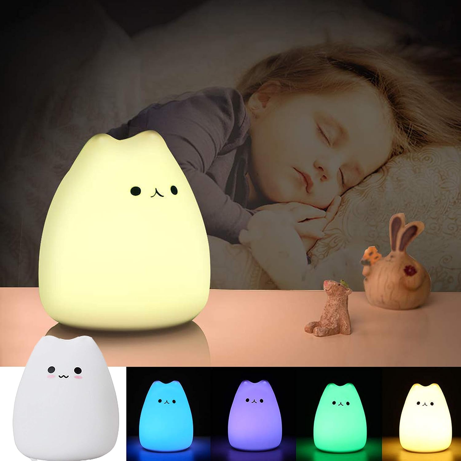 Cat Night Light LED Lamps Gift,Silicone Cute Cat Carton Nursery Night
