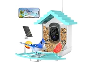 VATJUBI Smart Bird Feeder with Camera,Ai Identify Birds Watching Camera with Solar Powered,FHD Auto Capture Birds Video in Backyard,Porch, Patio,Ideal Gifts for Family and Bird Lovers,Blue