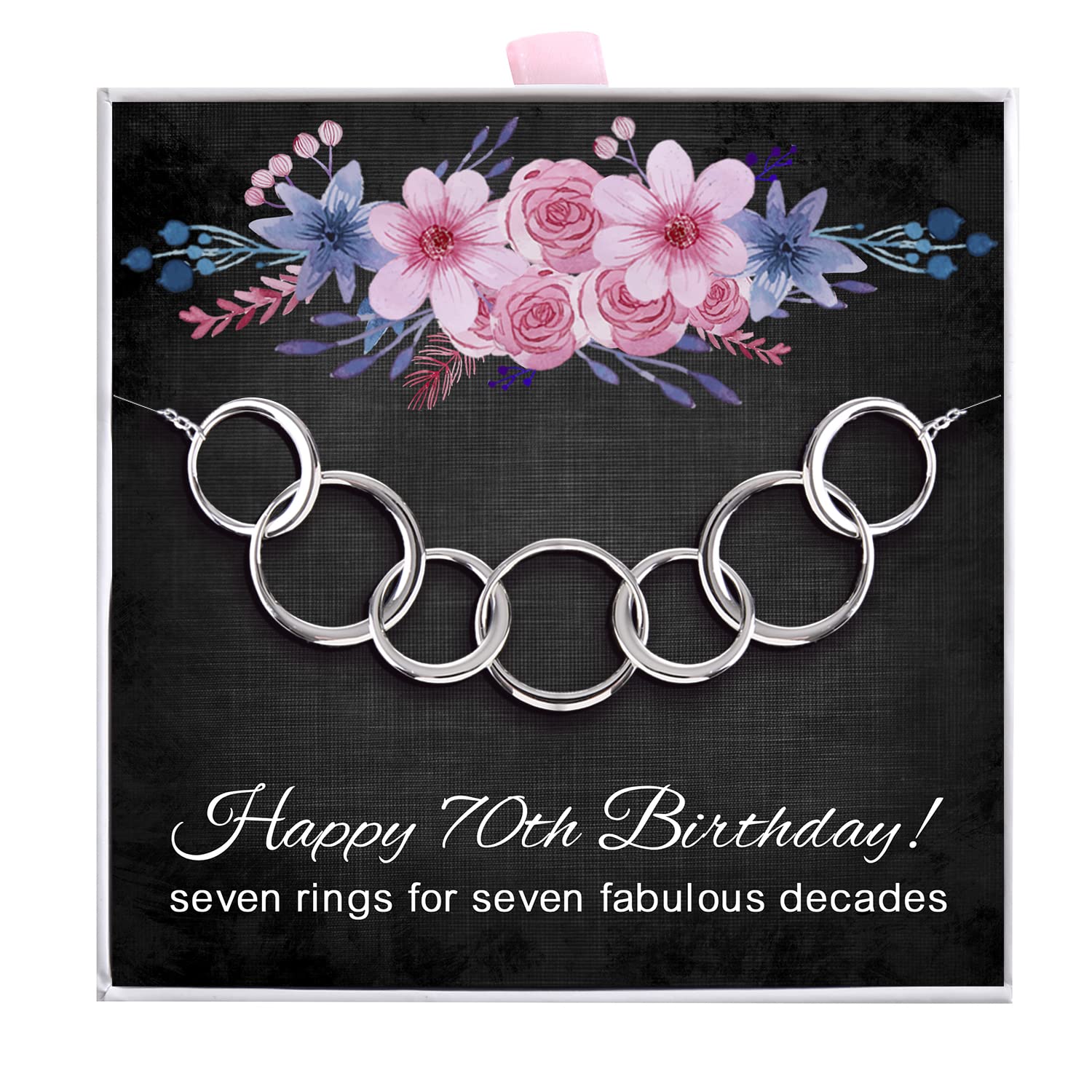ALoveSoul 70th Birthday Gifts for Women - 925 Sterling Silver 7 Interlocking Circles Necklace, Gifts for Her, 70 Years Old Birthday Ideas