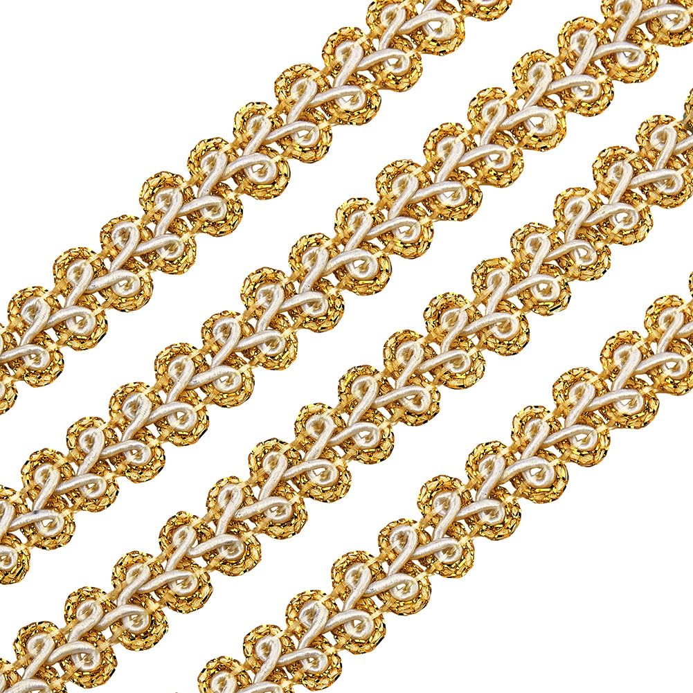 FINGERINSPIRE 18m 12mm Metallic Braid Lace Trim Handmade Goldenrod Centipede Braid Trim Crafts White Lining Decorative Trim with Card for Curtain Slipcover DIY Costume Accessories