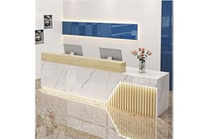Modern Front Desk Reception Room Table, Reception Desk with LED Lights, Reception Desk with Counter, Checkout Counter Table f