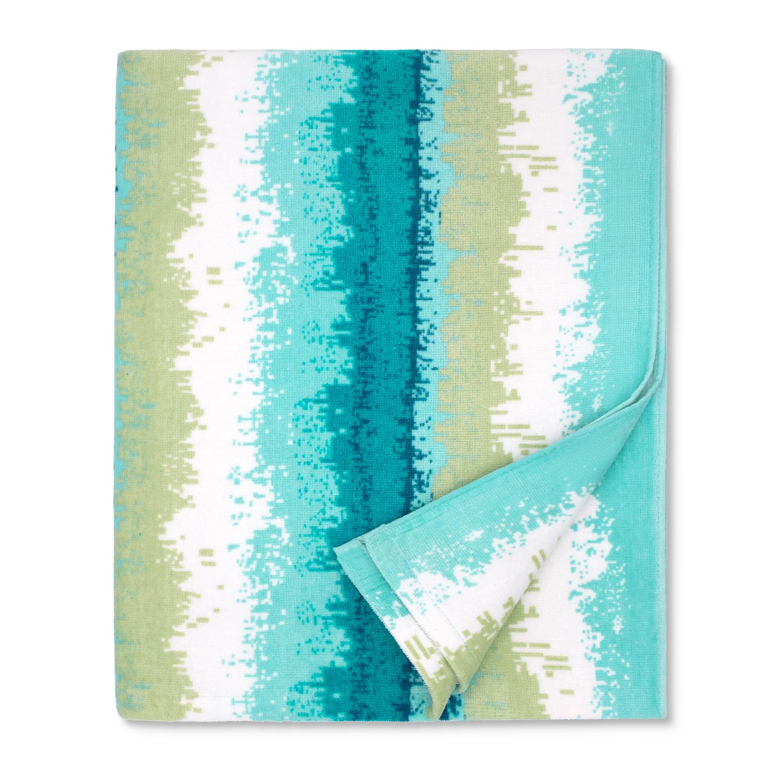 Photo 1 of cabanana Large Beach Towel Oversized - Cotton Velour 35 x 70 Inch Coast Waves Camo Striped Terry Pool Towel, Cabana Soft Swimming Towel for Adults Women Men (Teal Green)