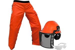 AHLBORN EQUIPMENT Forester Protective Clothing - OEM Forestry Cutter Combo Kit Apron Chaps Helmet Face Shield Ear Muffs Safety Glasses Arborist Equipment Chainsaw Pants Logging Tools Helmet Accessories Orange
