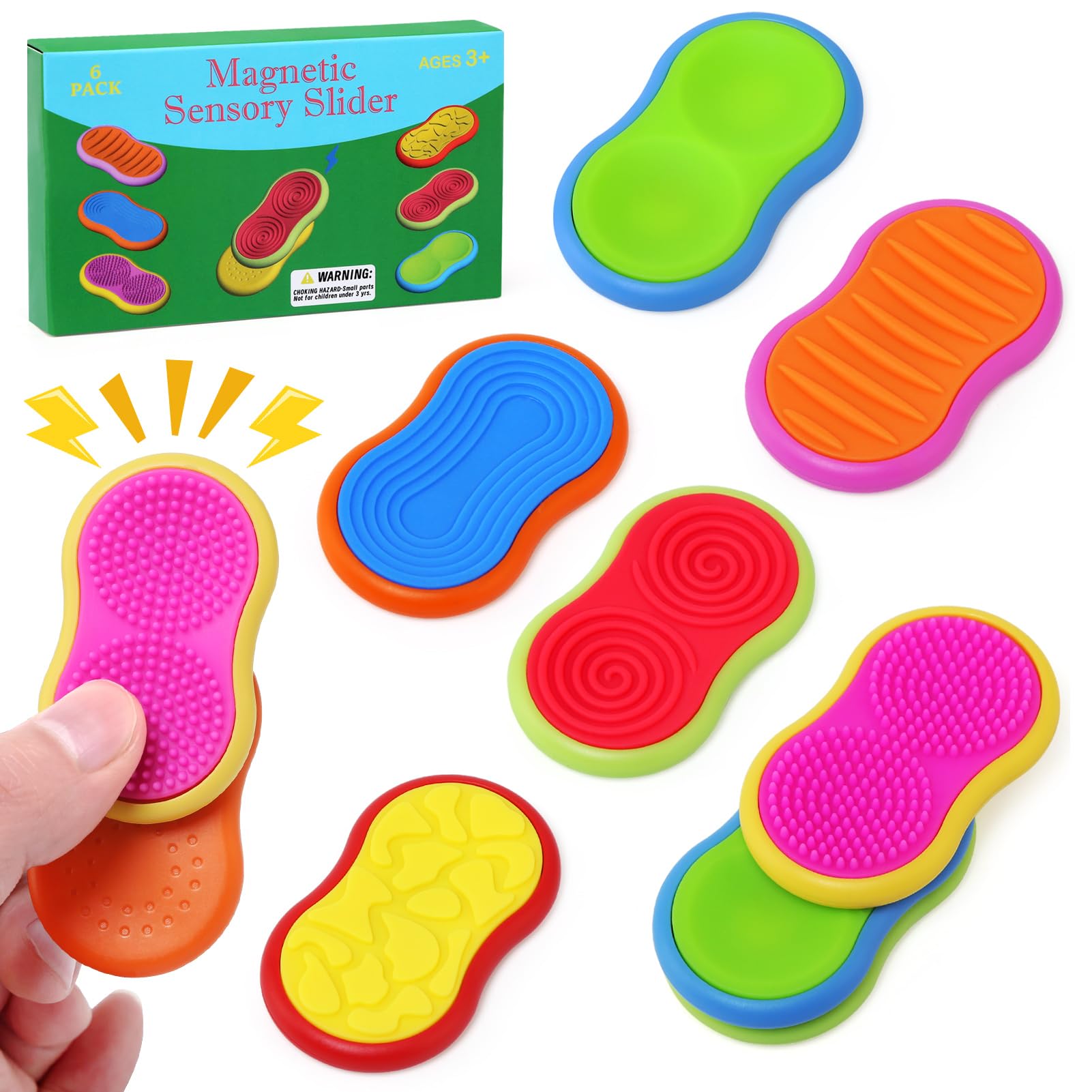 JoyPlus Magnetic Fidget Toys, 6 Pack Sensory Stone for Autism & ADHD, Fidget Stress Toys for Stress & Anxiety Relief, Quiet Fidget Toys for Focus, Portable Travel Fidgets, Idea Gift for Kids & Adults