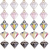 COGCHARGER 25 Pieces Diamond Shape Charms Pendant Light Gold Alloy Enamel Charms Mixed Color for Jewelry Necklace Bracelet Earring Making