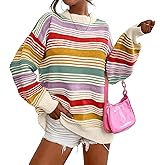 CHARTOU Women Contrast Striped Pullover Sweater 2025 Fall Outfits Oversized Knit Jumper Tops