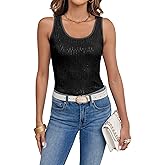 Fazortev Women's Sequin Tank Tops Sleeveless Scoop Neck Sparkly Sexy Party Camisole Vest
