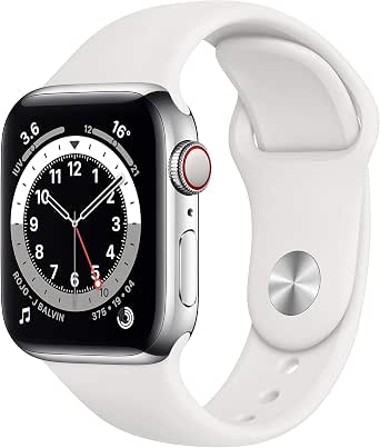 Apple Watch Series 6 (GPS + Cellular) • Caja de Acero Inoxidable Color  Plata de 40 mm • Correa Deportiva Blanca - Estándar : Amazon.com.mx:  Electrónicos