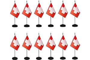 tibijoy Switzerland Flags Swiss Small Mini Desk Flags Set (12 Pack) - Red-White, 8.2" x 5.5" (W x L), Fade Resistant, Perfect Patriotic Decoration for Home, Office