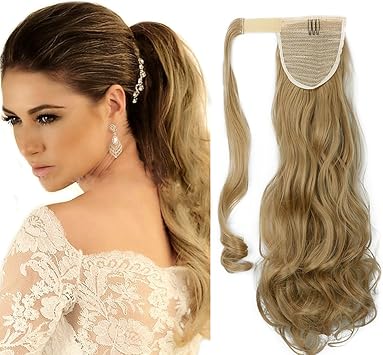 Postiche Queue De Cheval Rajout Froid Fausse Extensions Cheveux Synthetique Ponytail Long Ondulé Bdouclé Wrap Around Clip In Hair Extension Ash