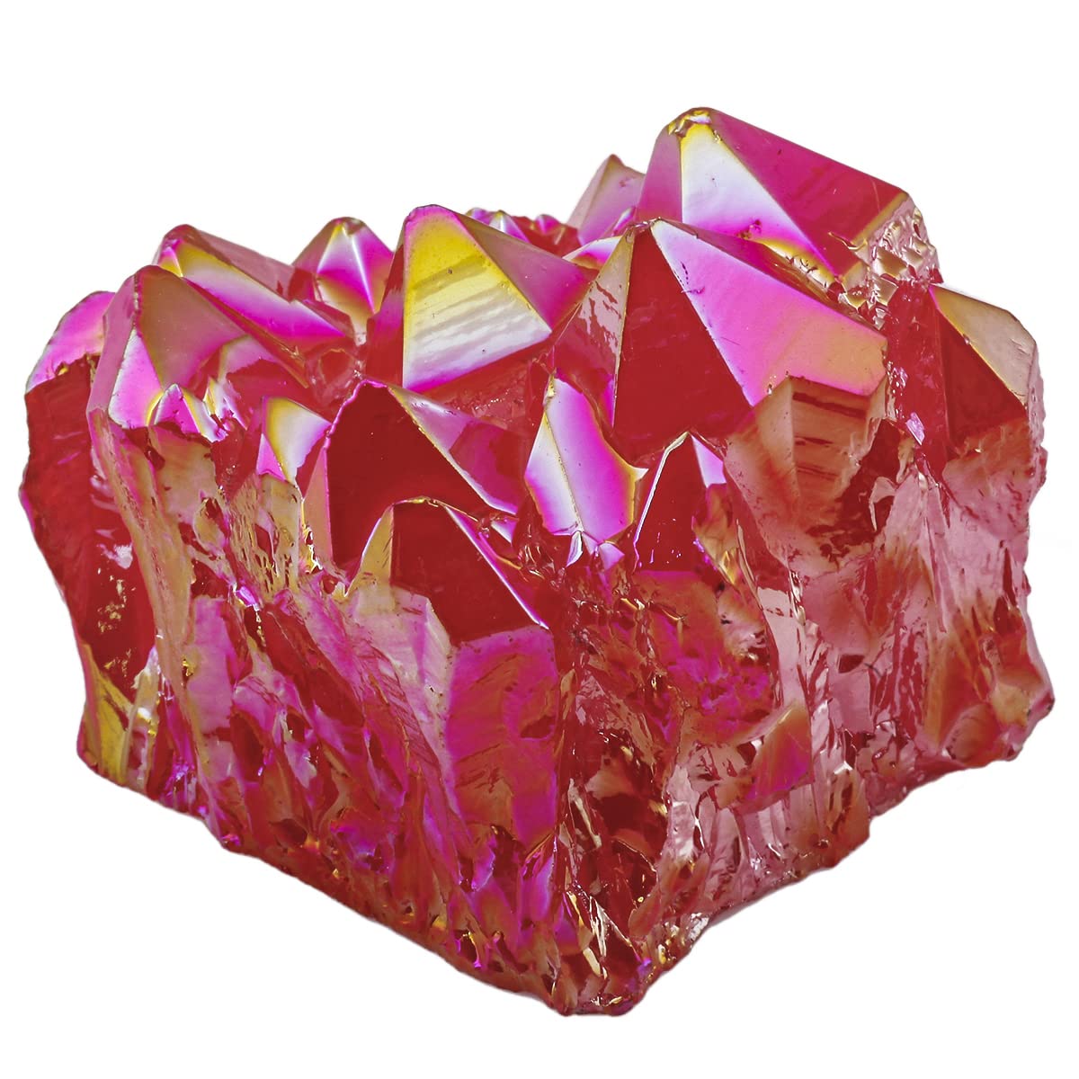 Shanxing Ruby Red Titanium Coated Quartz Crystal Cluster Specimen, Ruby Clear Quartz Reiki Healing Crystal and Gemstone Gift Rock Mineral Red Crystal Stone Ornament Room Party Cake Decor Pocket Stone