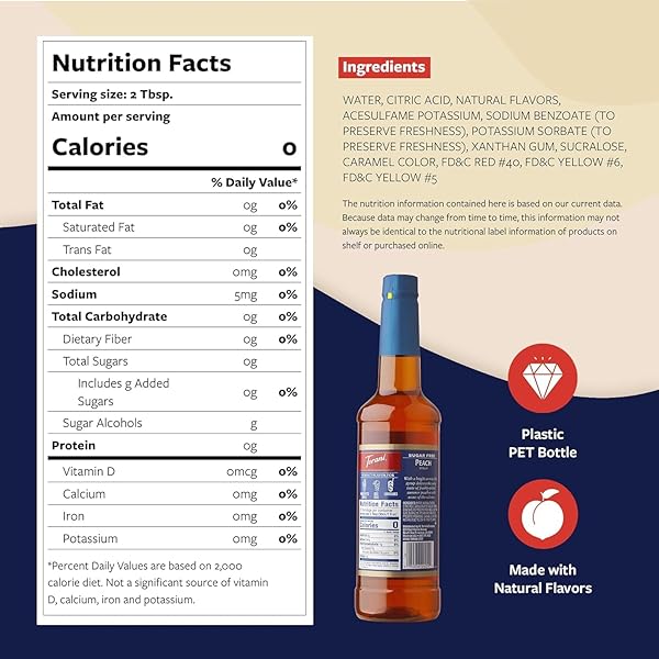TORANI SUGAR FREE SYRUP, PEACH, 25.4 OUNCE