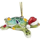 Needzo Resin Sea Turtle with Santa Hat Ornament, Ocean Life Christmas Tree Decor, 3x2.25 Inches