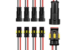 I Little Bamboo 2Pin Way 16 AWG Waterproof Electrical Connectors, Male and Female Way 16 AWG Wire Harness Plug Socket Kit Suitable for Car, Truck, Boat, Motorcycle, Trike, Caravan, Marine-5 Pack
