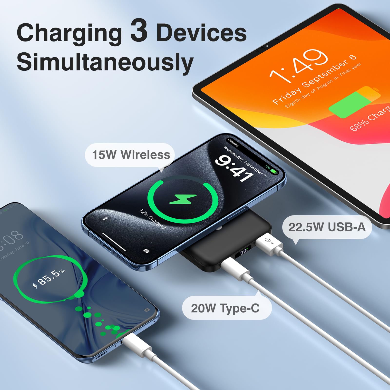 Powerbank für MagSafe, AOGUERBE Magnetische Power Bank 10000mAh mit Ständer 4