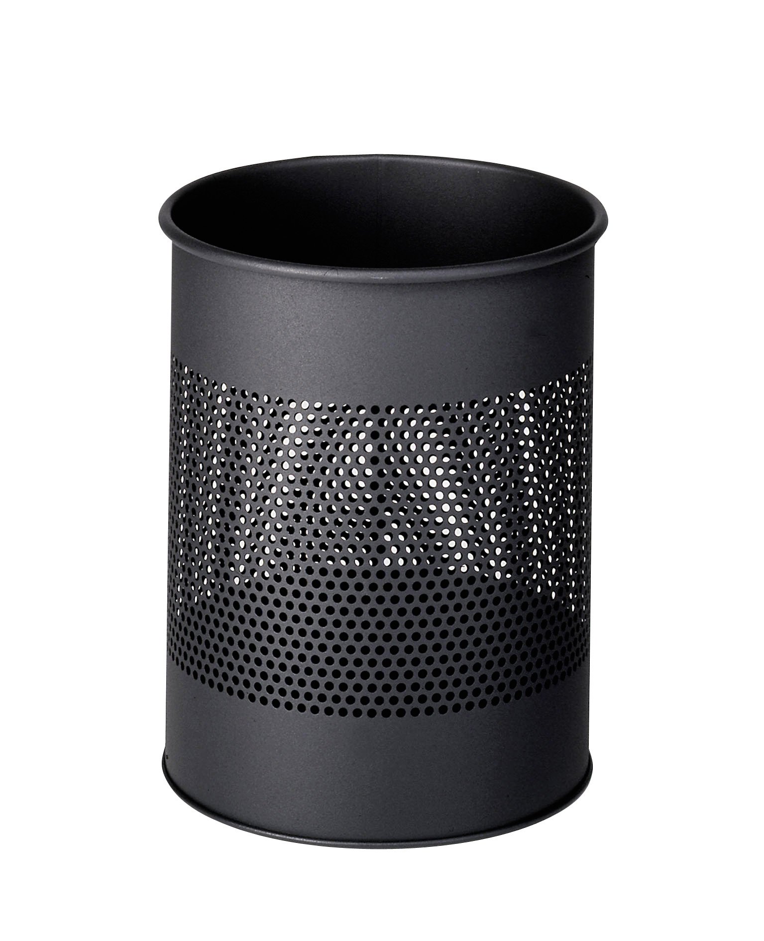 Durable Metal Round Waste Bin Charcoal 15 Litre Capacity, Stylish 165 mm Perforated Ring, Waste Basket for Offices, Schools, Home, etc.