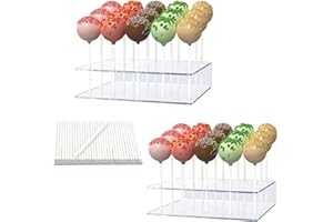 BEANPRECOY 2 Pcs Acrylic Lollipop Holder, 15 Hole Cake Pops Display Stand with 100 Lollipop Paper Sticks, Clear Lollipop Cand