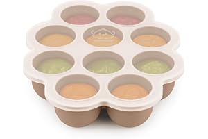 KeaBabies Silicone Food Freezer Trays with Lid, 2oz x 10 Pods Baby Food Storage Containers, Easy Puree Meal Prep, Breast Milk Silicone Freezer Molds, Dishwasher, Microwave Safe,BPA-Free(Chai Latte)