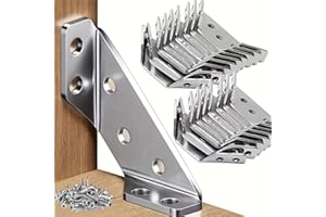 50 Pcs Universal Stainless Steel Furniture Corner Connectors with Screws Heavy Duty Triangular Support Brackets for Wood Furn