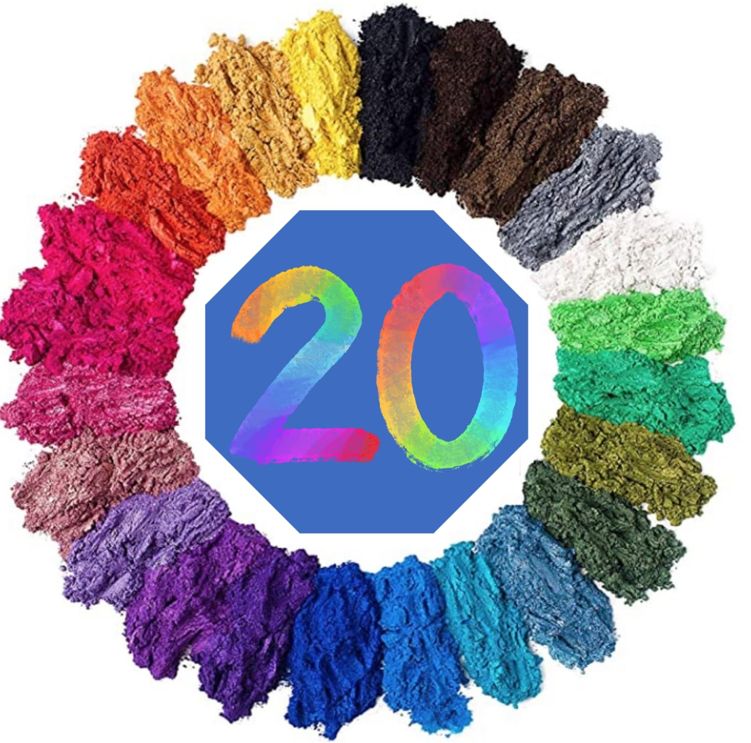Mica Powder - 20 Colors 200g/7oz Mica Powder for Epoxy Resin,Pearlescent Pigment Powder for Soap Making, Candle Making, Bath Bomb, Lip Gloss, Nail Polish, DIY Crafts Supplies - 0.35oz/Bottle