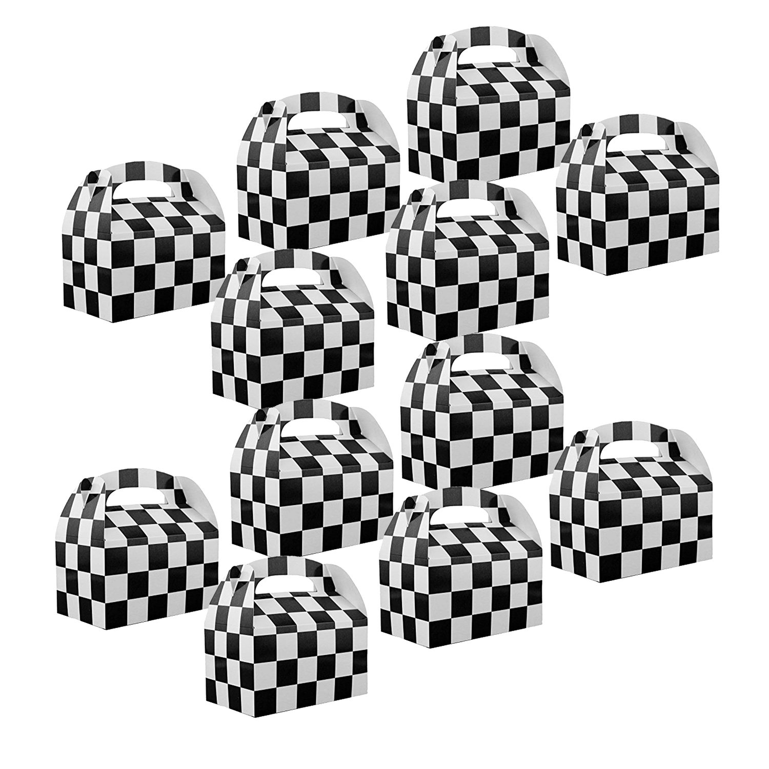 Photo 1 of Adorox Set of 12 Checkered Racing Treat Boxes - Race Car Theme Party Favors for Birthday Parties, Events, and Celebrations