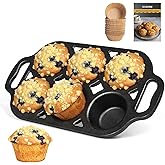 COSORM 6 Cup Cast Iron Muffin Pan - Pre-Seasoned Nonstick Muffin Tin, Regular Size Cupcake Baking Pan