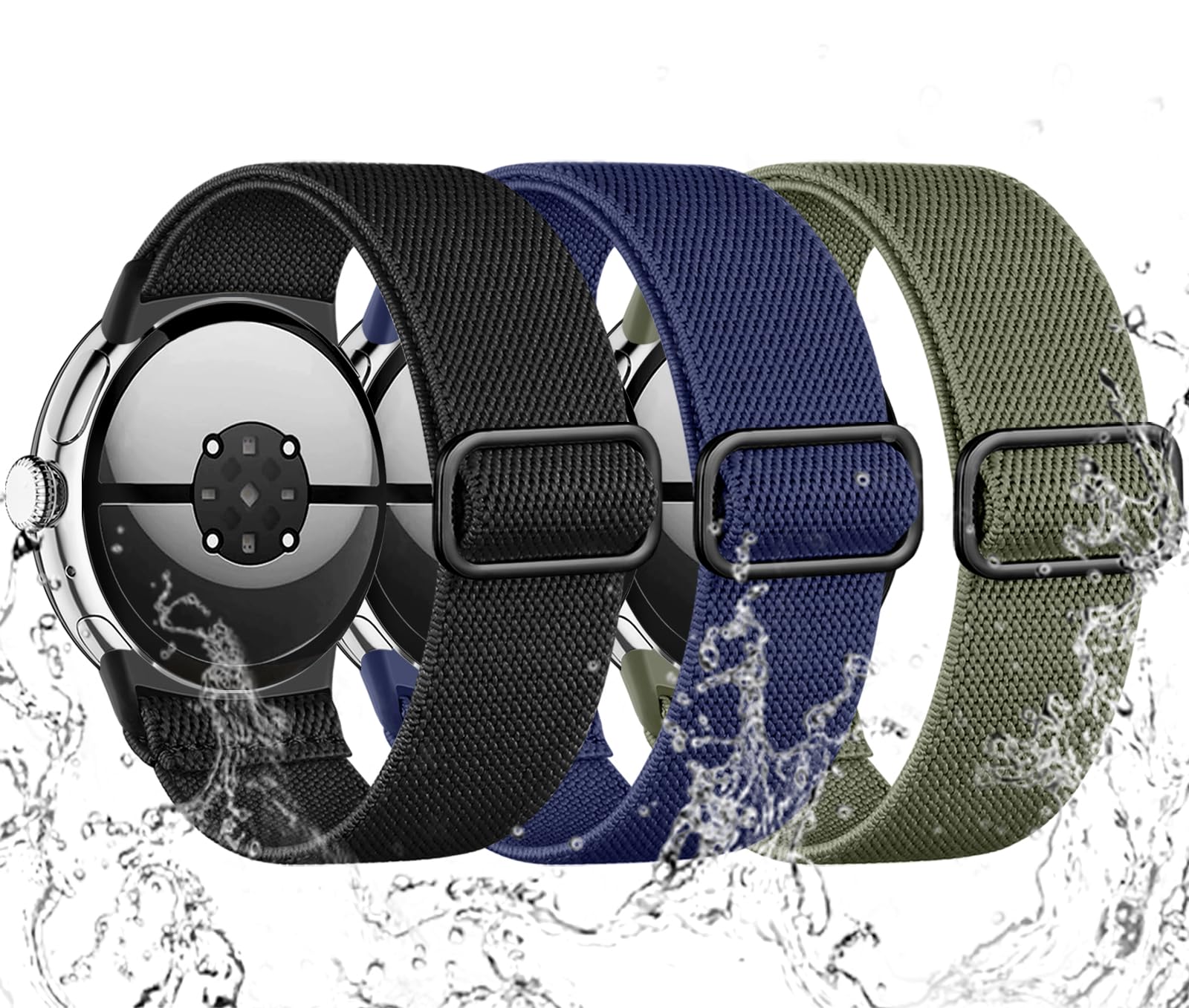 Maledan for Pixel Watch 4 Band/Google Pixel Watch Band/Google Pixel Watch 3 41mm, 3Pack Soft Stretchy Nylon Waterproof Breathable Sport Strap Replacement Wristband for Google Smartwatch 2/1 Men Women