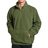 Runcati Mens Fuzzy Sherpa Sweatshirt Quarter Zip Fleece Pullover Winter Fall Warm Outerwear With Kangaroo Pocket
