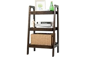 Towood Lifee 3-Tier Ladder Shelf, Solid Wood Ladder Bookshelf, Free Standing Short Leaning Shelves, Wooden Floor Bookcase with Oak Finish, End Side Table for Living Room Bedroom Home Office, Walnut
