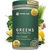 Herbal Ape Nutrition Daily Super Greens & Electrolytes Powder – Gut Health, Hydration, Energy & Bloating Relief – Spirulina, Chlorella, Pre & Probiotics, Digestive Enzymes, Fiber – Sugar Free, 30 SVG