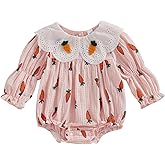 Amiblvowa Easter Outfit Baby Girl Carrot Bubble Romper Peter Pan Collar Bodysuit Infant Newborn Cute Easter Day Clothes Gifts
