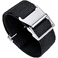 BINLUN Elastic Fabric Nylon Watch Band Waterproof Military Replacement Watch Strap Hook-and-Loop for Men Women Silver & Black Buckle 18/20/22mm