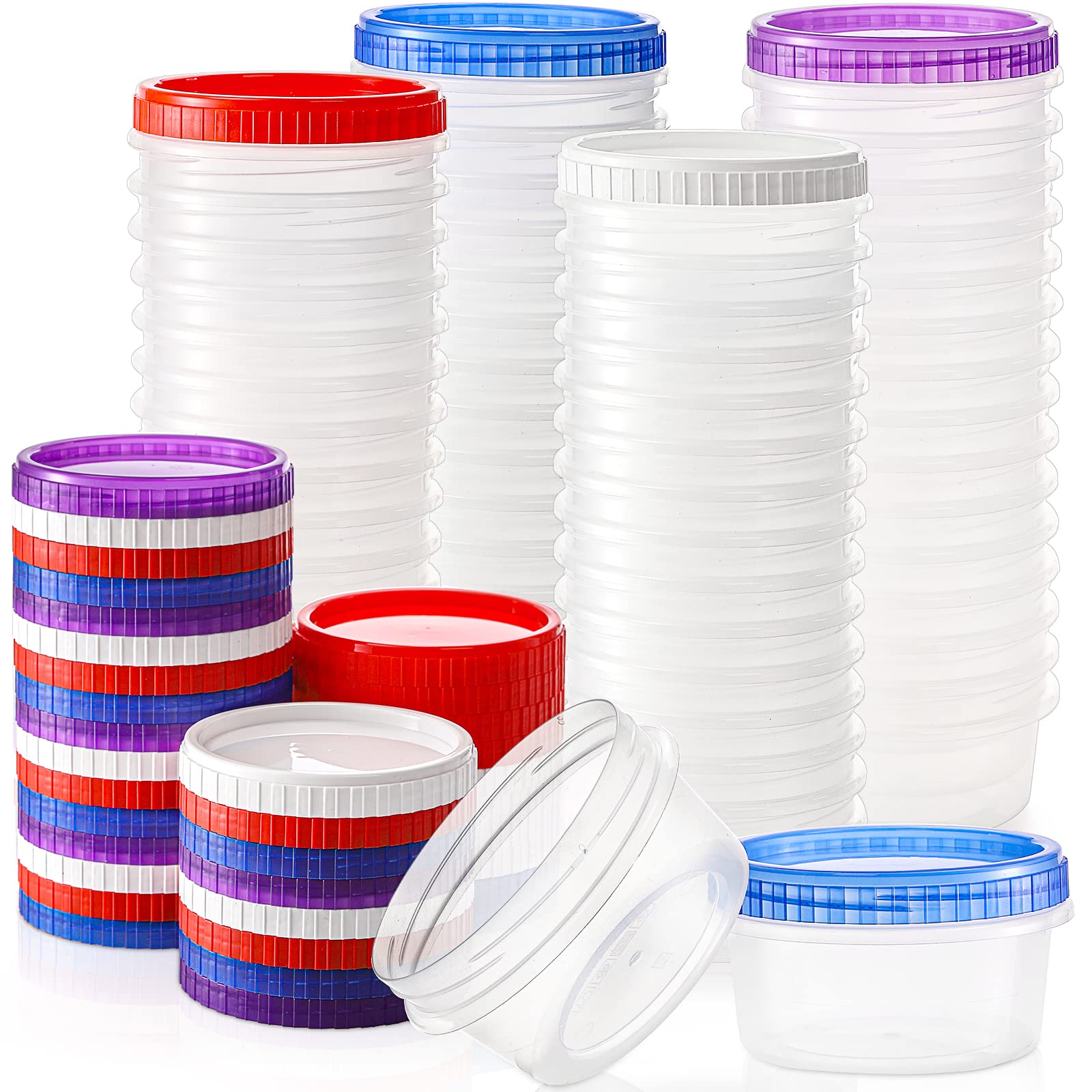 Photo 1 of Okllen 40 Pack Small Storage Container Boxes, 10 OZ Food Container Jar with Airtight Screw Lid, Reusable Wide Mouth Slime Cup for Snack, Soup, Fruit, BAP Free, Sturdy Plastic