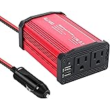 300W Car Power Inverter DC 12V to 110V AC Converter 4.8A Dual USB Charging Ports Car Charger Adapter (Red)