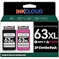 INKCLOUD Compatible Ink Cartridges Replacement for HP 63 Ink 63XL Black and Color for HP 3830 5255 5258 4520 4512 4513 4516 1112 1110 3630 3632(1Black, 1 Color)