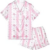 MHJY Toddler Girls Pajama Set Silk Satin Girls Pajamas Short Sleeve Button-Up Top Pajamas for Kids