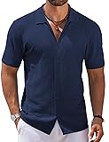 COOFANDY Men Short Sleeve Knit Shirt Vintage Button