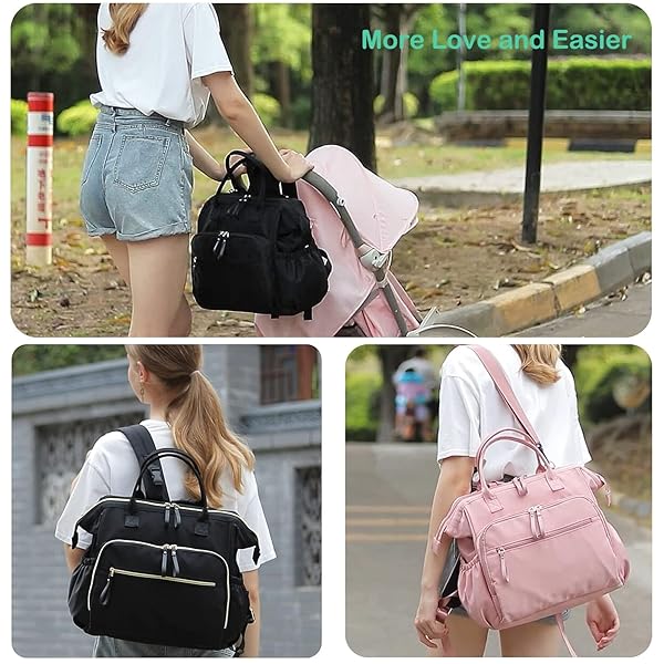 LORADI LARGE DIAPER BAG TOTE, 14 POCKETS STYLISH BABY BAG WITH STROLLER CLIPS AND 3 INSULATED POCKETS, BABY SHOWER ESSENTIALS(MOCHA MOUSSE, LARGE)