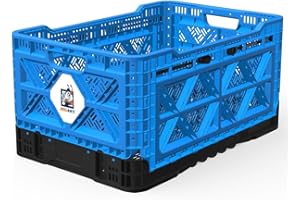 Bigant Heavy Duty Collapsible & Stackable Plastic Milk Crate - Snap Lock Foldable Industrial Garage Storage Bin Container Utility Tote Basket (Blue, 1 Medium Crate)