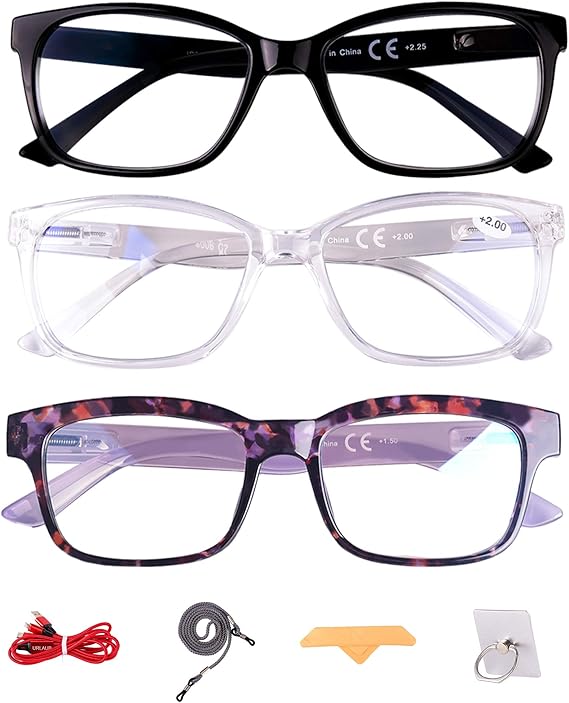 3 Pack Blue Light Blocking Reading Glasses, Anti Glare