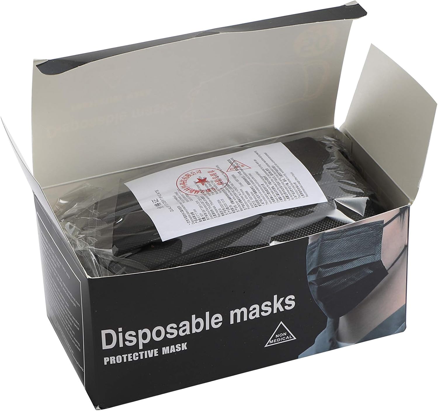 Komonee Box of 50 Disposable Black Face Masks: 3 Ply High Filtration & Dustproof Mouth Cover Covering - Image 4